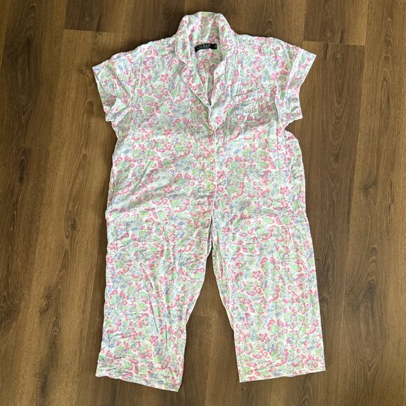 Lauren Ralph Lauren Black Label Pajama Set Womens XL Floral Capri Sleepwear - Picture 1 of 9